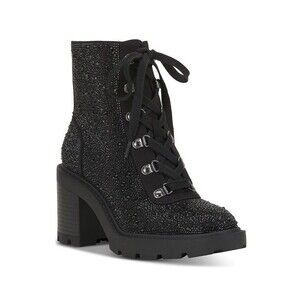 INC Womens 10.5 M Black Bling Shada Lace Up Block Heel Booties NIB FJ7